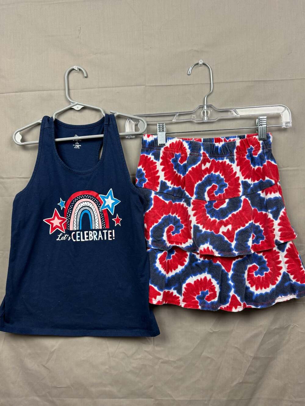 Girls Patriotic 4th of July Tank Top & Tie Dye Skirt Set, Size 7/8